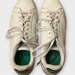 Adidas Advantage Cloudfoam Mens Shoes 11 White Green Leather Athletic Sneaker